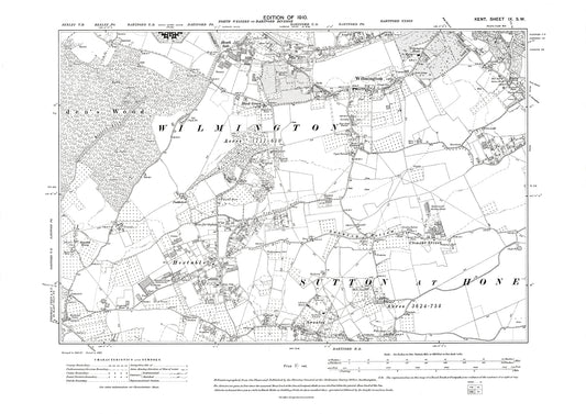 Wilmington, Hextable, Swanley (north), old map Kent 1910: 9SW