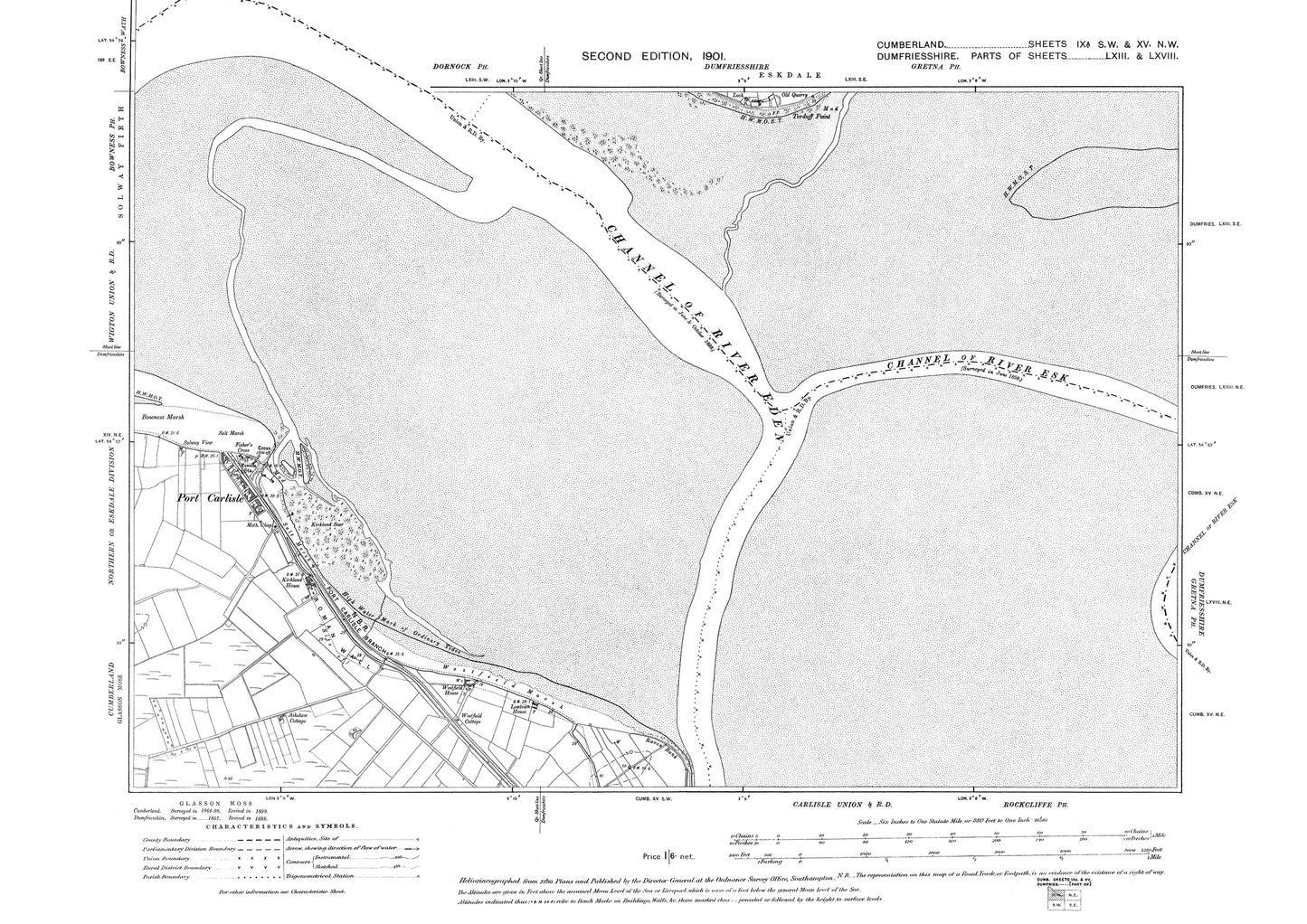 Old OS map dated 1901, showing Port Carlisle in Cumberland - 9aSW-15NW