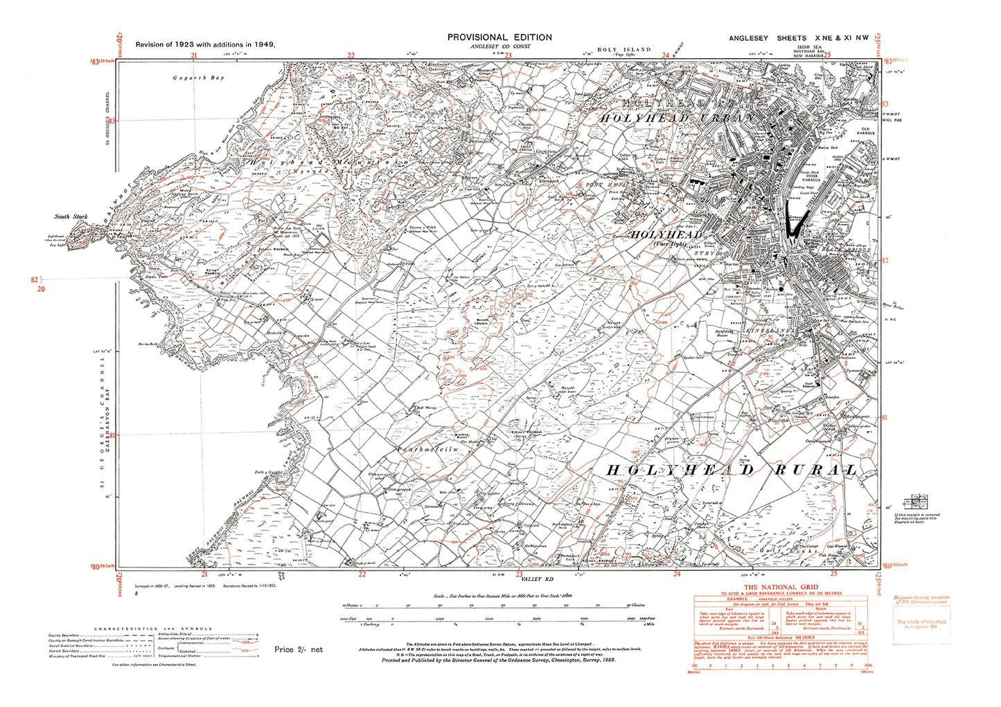 Holyhead, South Stack, old map Anglesey 1949: 10NE-11NW