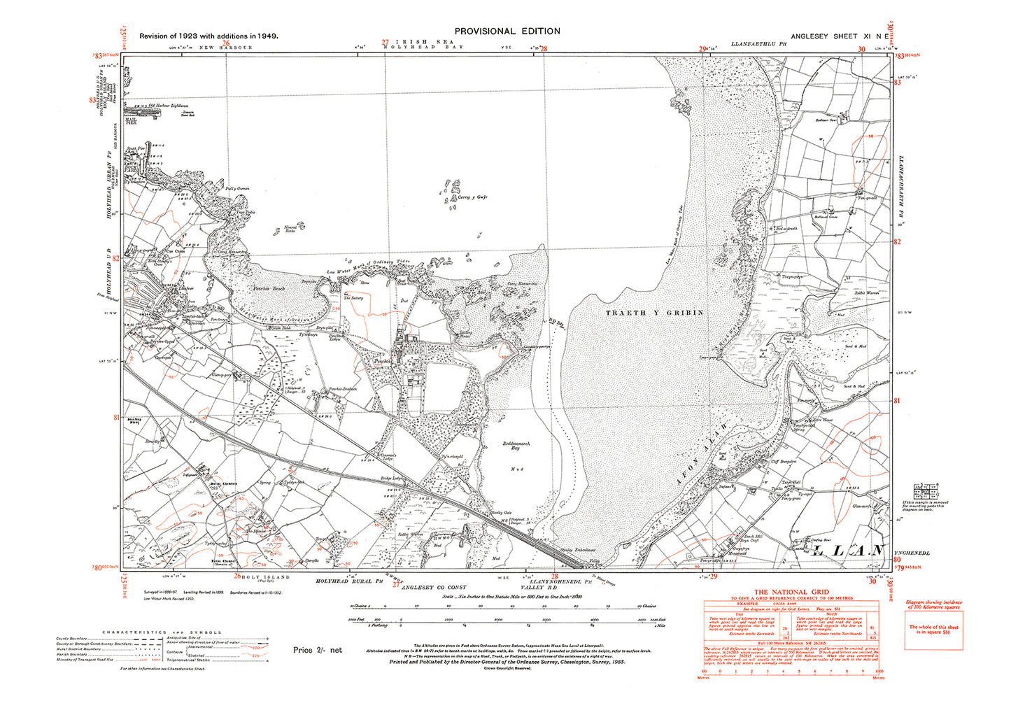 Traeth Y Gribin, Penrhos Beach, old map Anglesey 1949: 11NE