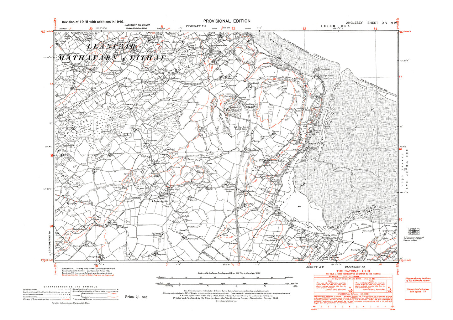 Llanbedrgoch, old map Anglesey 1949: 14NW