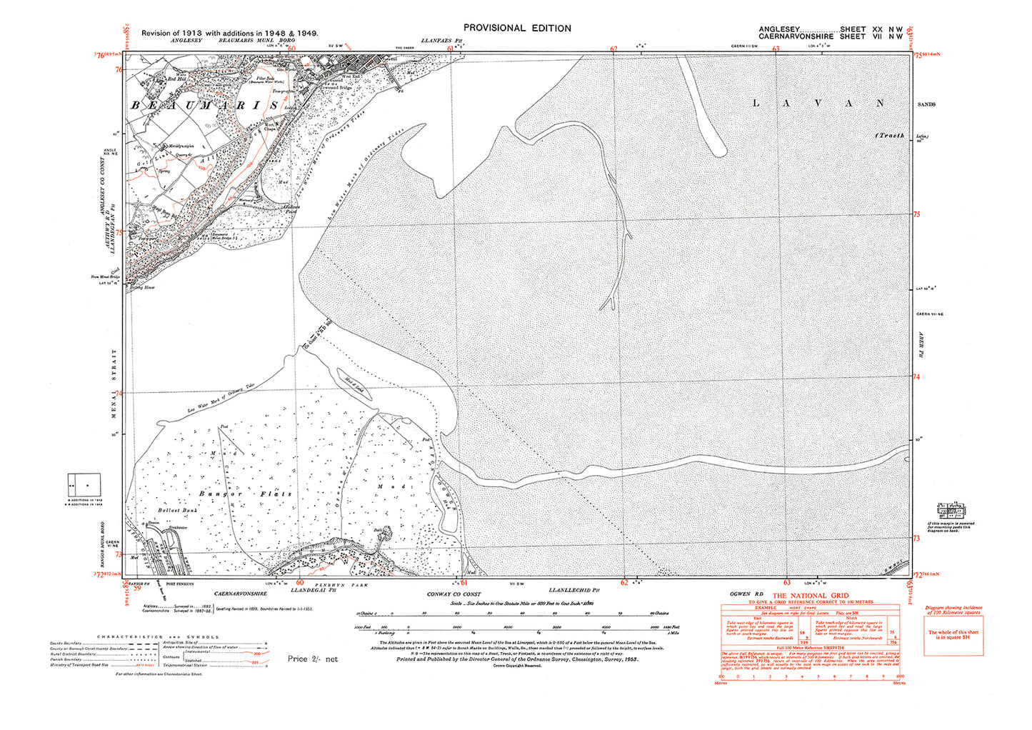 Beaumaris (south), Townsend, West End, old map Anglesey 1949: 20NW