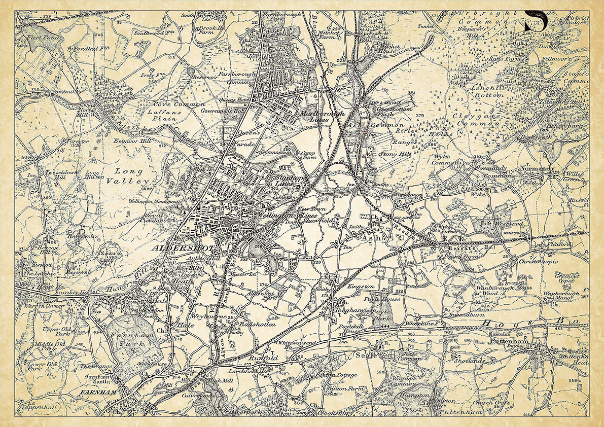 Aldershot  in 1898, showing the town and the surrounding area