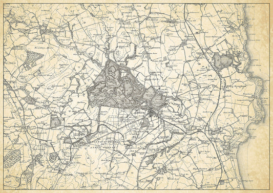 Alnwick  in 1898, showing the town and the surrounding area