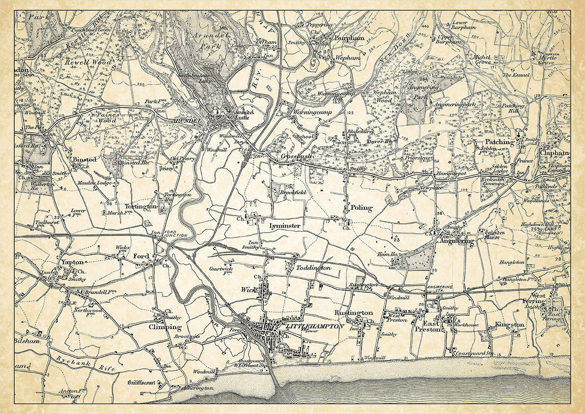 Arundel in 1898, showing the town and the surrounding area