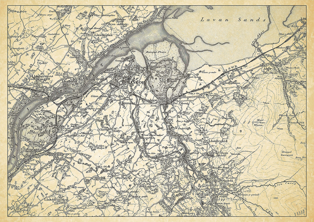 Bangor in 1898, showing the town and the surrounding area