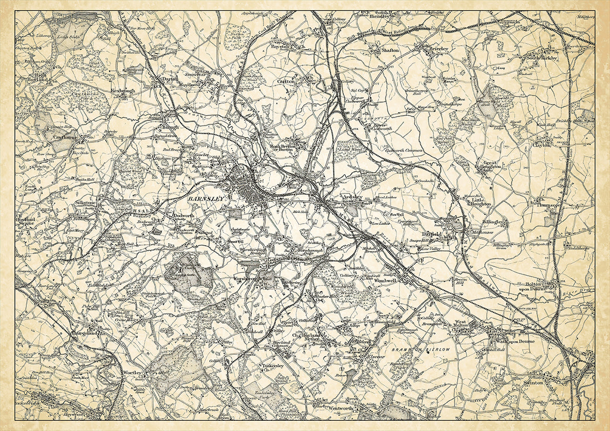 Barnsley in 1898, showing the town and the surrounding area