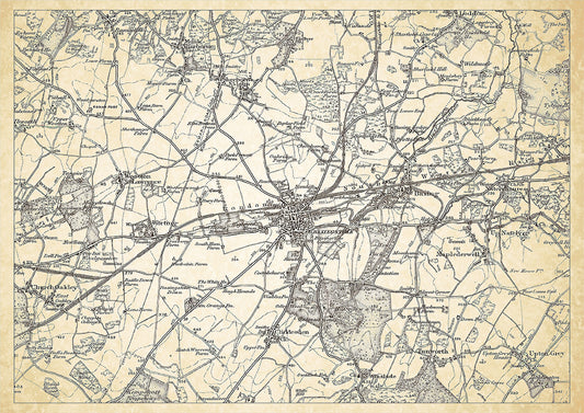 Basingstoke in 1898, showing the town and the surrounding area