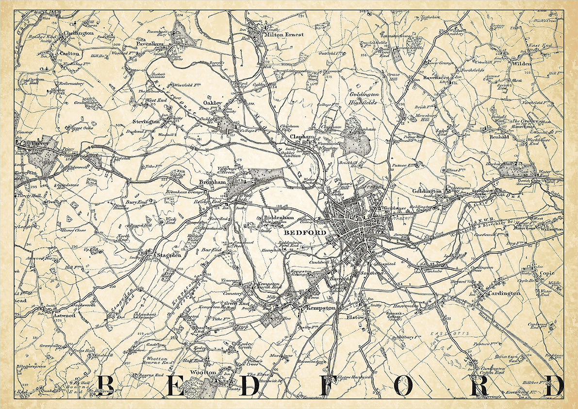 Bedford in 1898, showing the town and the surrounding area