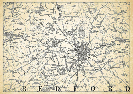 Bedford in 1898, showing the town and the surrounding area