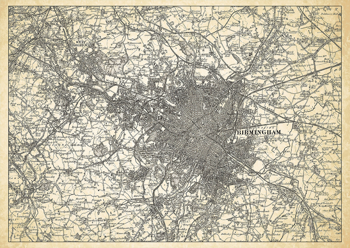 Birmingham in 1898, showing the town and the surrounding area