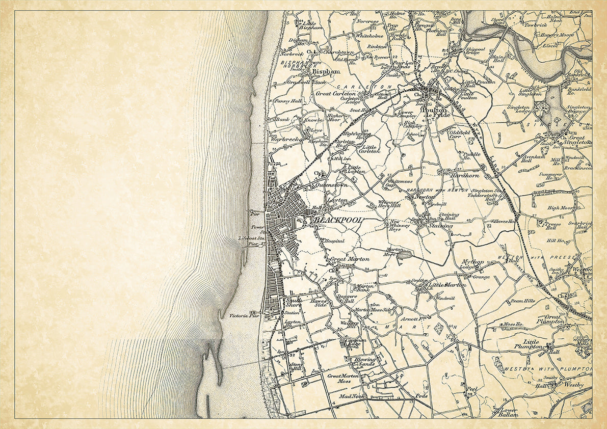 Blackpool in 1898, showing the town and the surrounding area