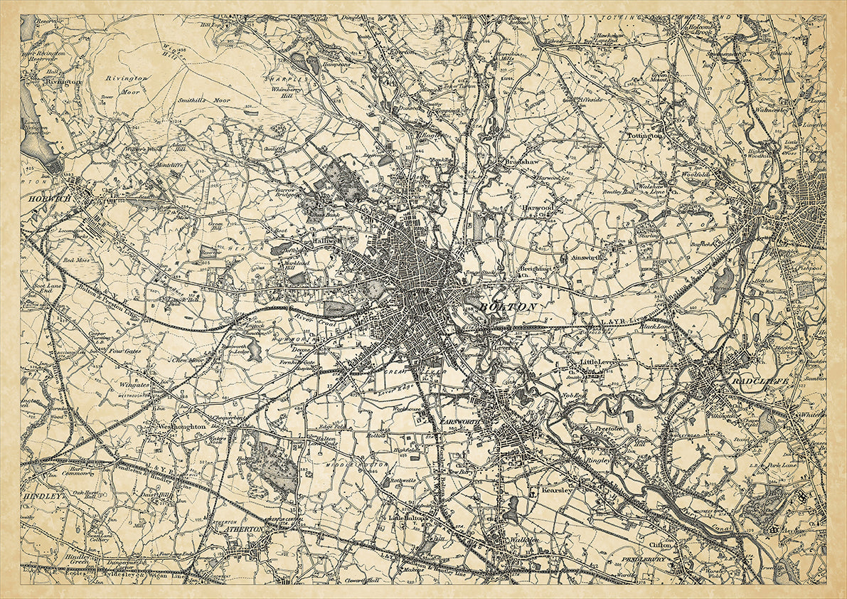 Bolton in 1898, showing the town and the surrounding area