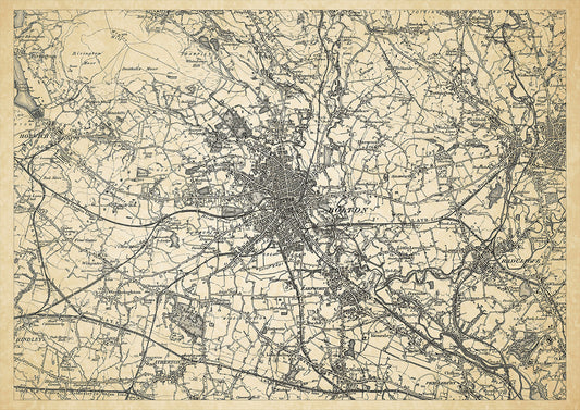 Bolton in 1898, showing the town and the surrounding area