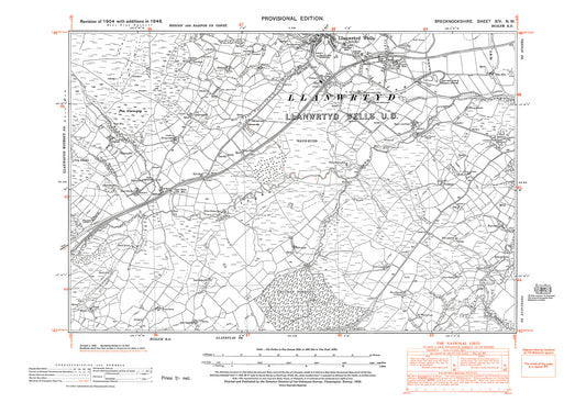 Llanwrtyd Wells south, old map Brecknock 1948: 14NW