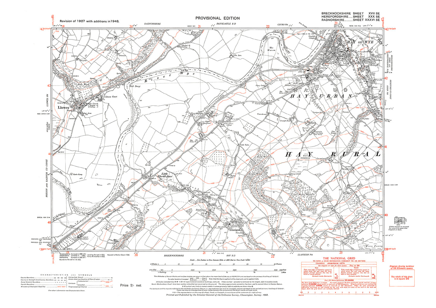 Hay on Wye, Llanigon, old map Brecknock 1948: 17SE