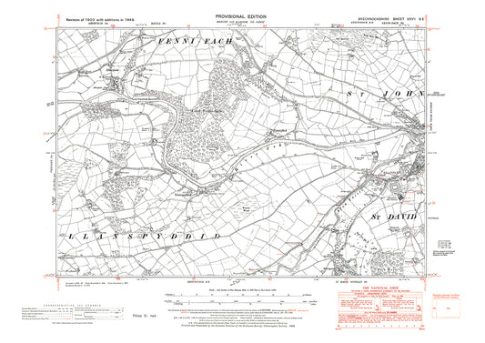 Brecon west, Llanspyddid, Aberyscir, old map Brecknock 1948: 27SE