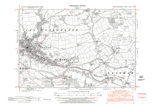 Brecon (east), Llechfaen, old map Brecknock 1948: 28SW