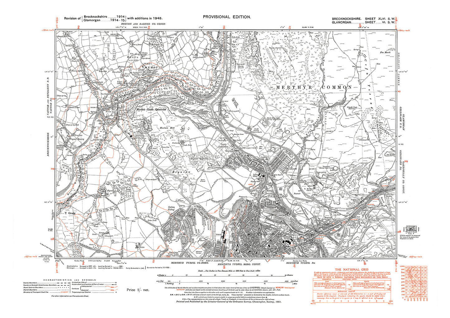 Vaynor / Faenor, old map Brecknock 1948: 46SW