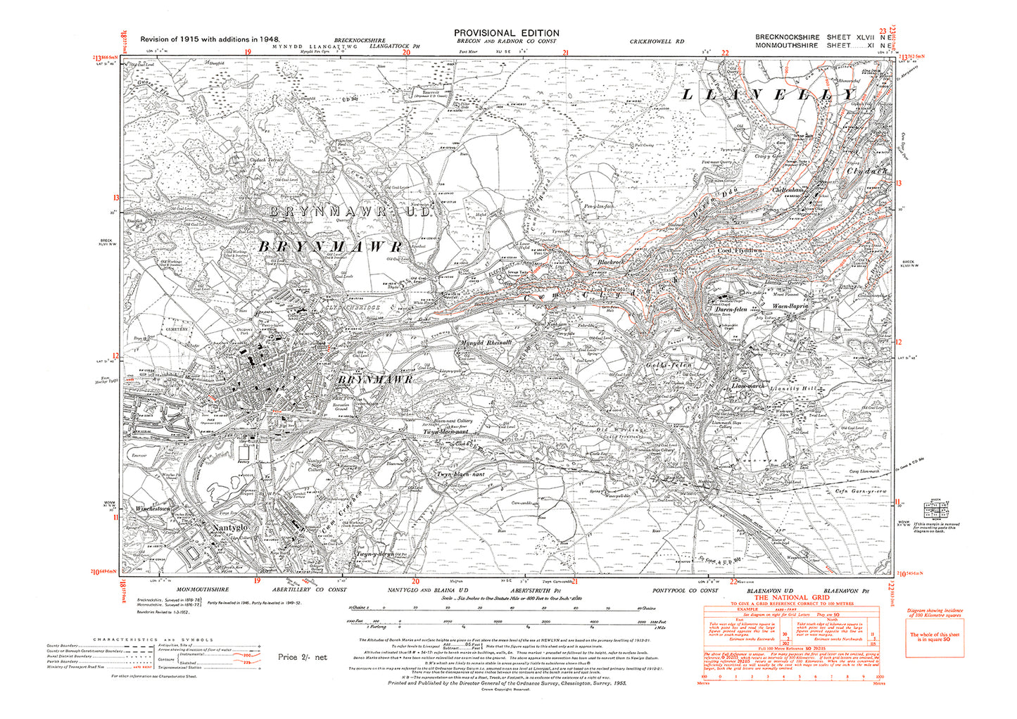 Brynmawr, Clydach, Cheltenham, old map Brecknock 1948: 47NE