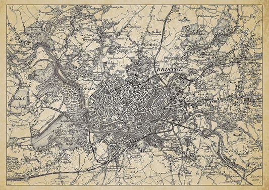 Bristol in 1898, showing the town and the surrounding area