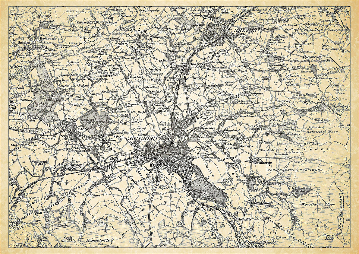 Burnley Postcode Map Burnley in 1898, showing the town and the surrounding area – Old Map ...