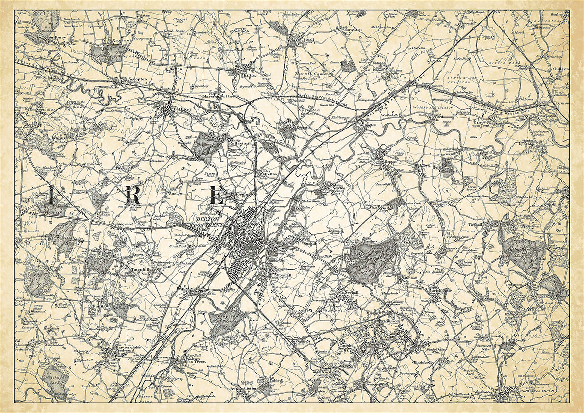 Burton on Trent in 1898, showing the town and the surrounding area