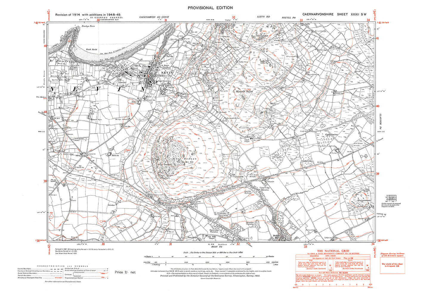 Nevin, old map Caernarvon 1949: 32SW