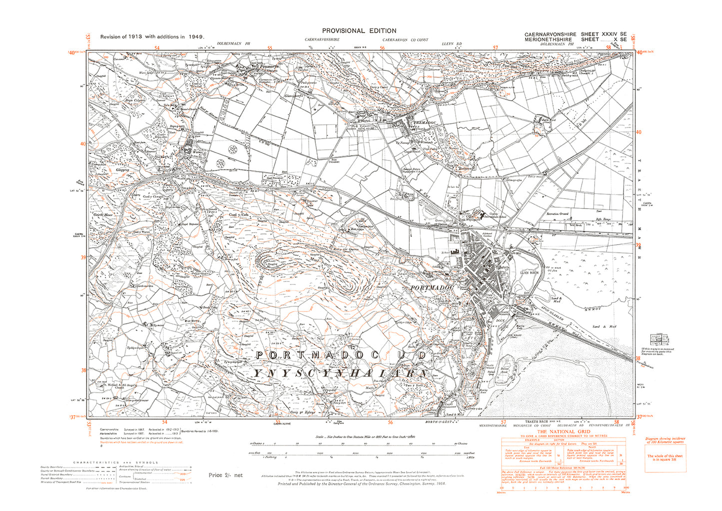 Portmadoc, Tremadoc, Penmorfa, old map Caernarvon 1949: 34SE