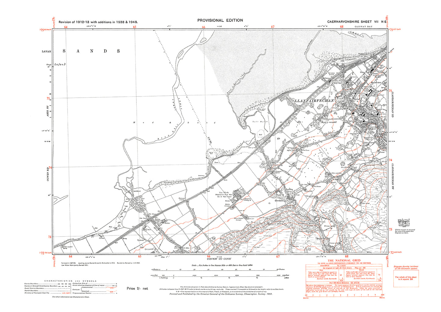 Llanfairfechan (west), old map Caernarvon 1948: 7NE