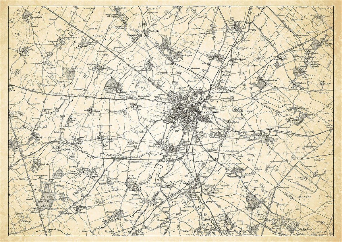 Cambridge in 1898, showing the town and the surrounding area