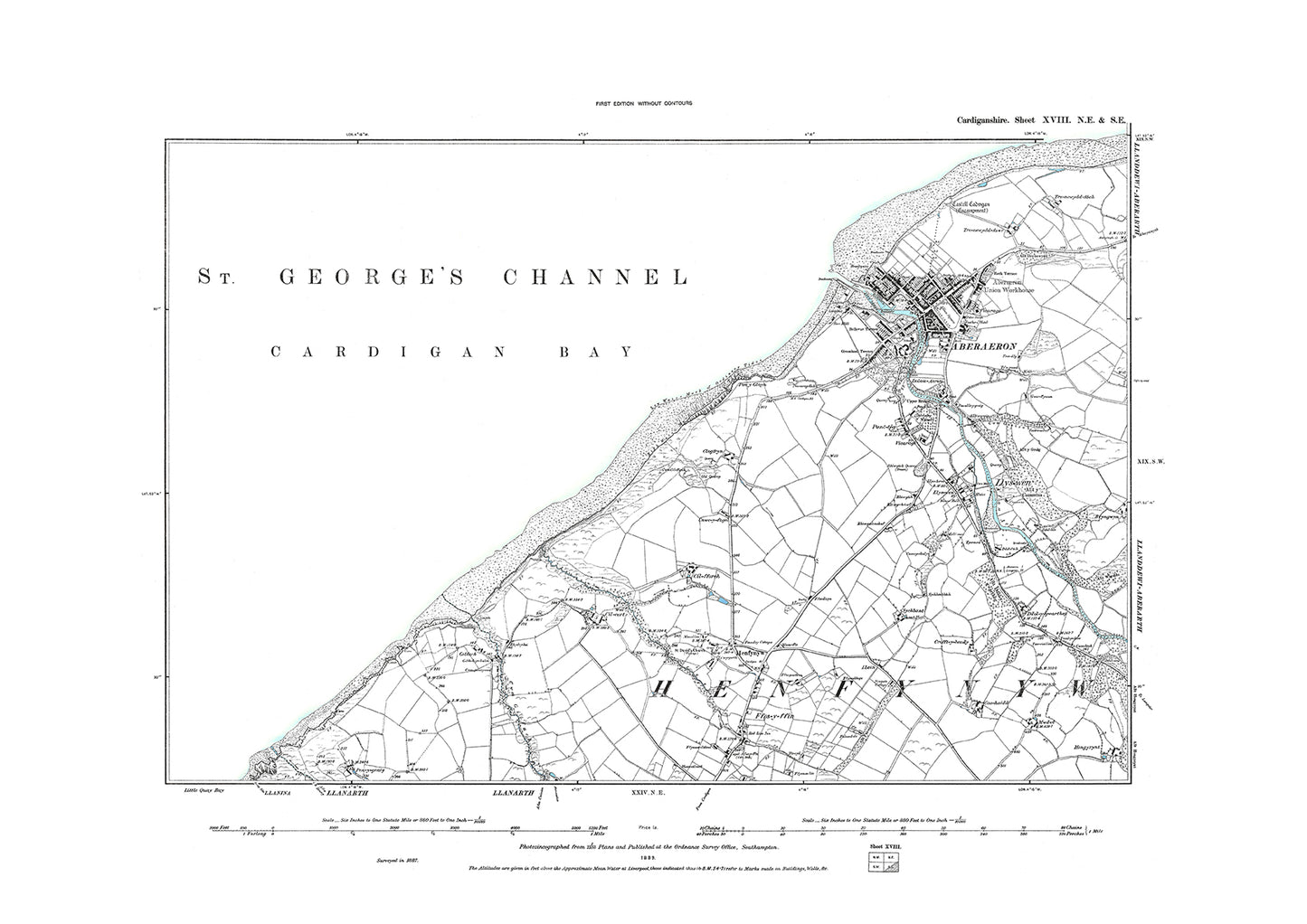 Aberaeron, Ffos-y-ffin, old map Cardigan 1889: 18NE-SE