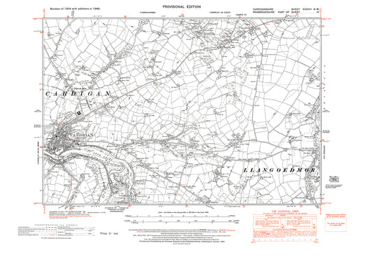 Cardigan, old map Cardigan 1948: 38NW