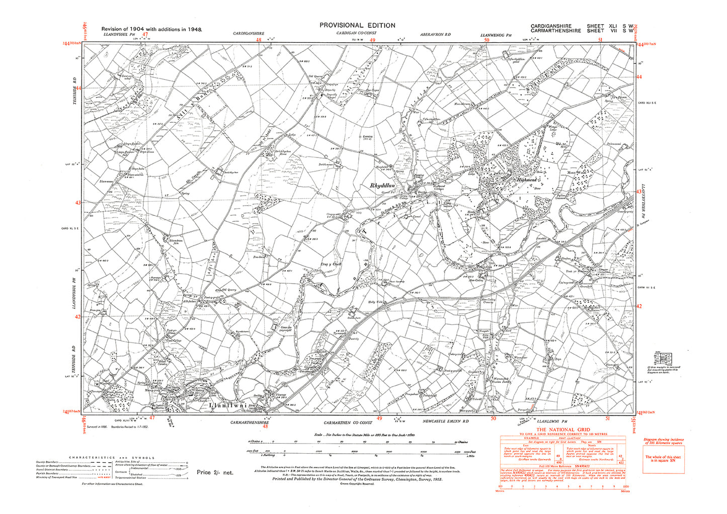 Rhyddlan, old map Cardigan 1948: 41SW