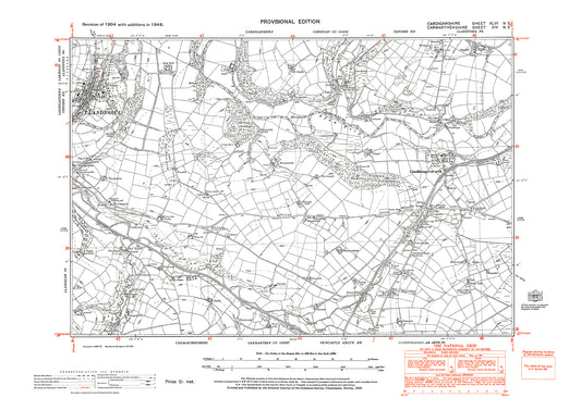 Llanfihangel-ar-arth, old map Carmarthen 1948: 14NE