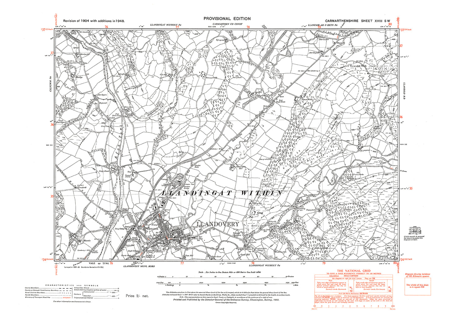 Llandovery, old map Carmarthen 1948: 18SW