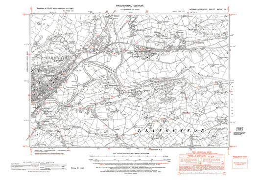 Carmarthen (east), Abergwili, Pen-sarn, old map Carmarthen 1948: 39NE