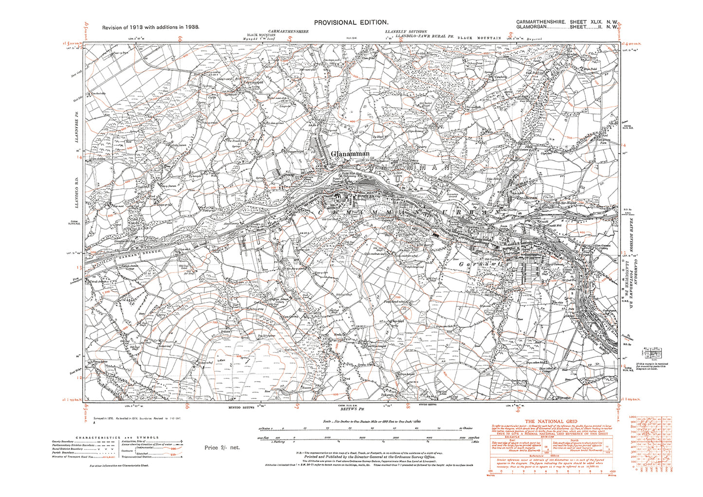 Glanamman, Garnant, old map Carmarthen 1948: 49NW