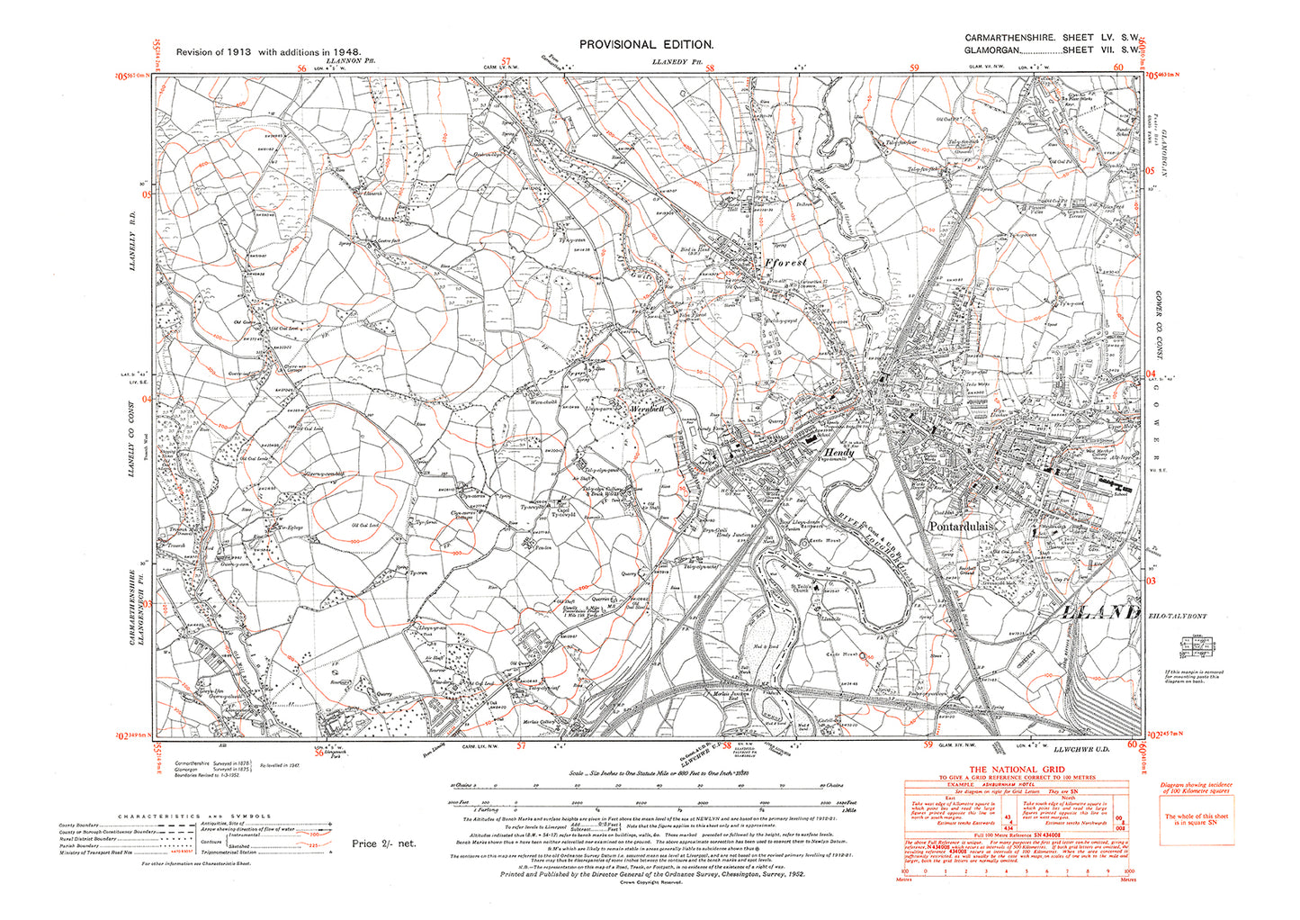 Hendy, Fforest, old map Carmarthen 1948: 55SW