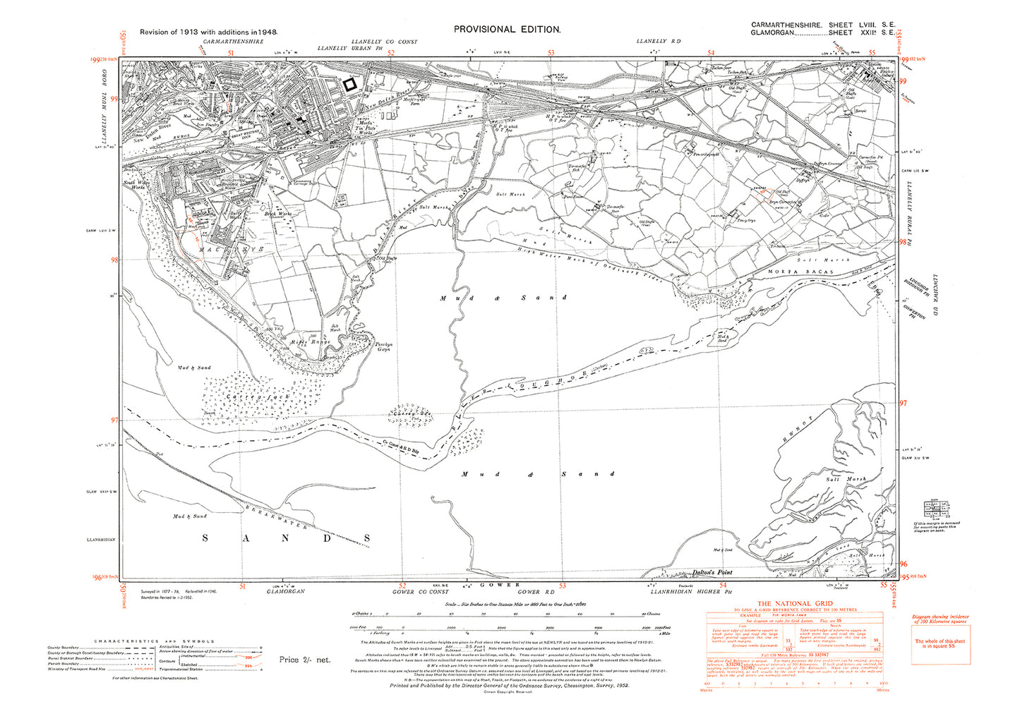 Llanelly (southeast), old map Carmarthen 1948: 58SE
