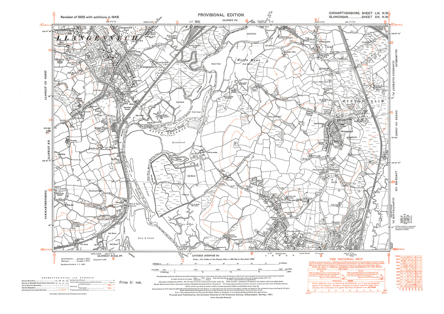 Llangennech, old map Carmarthen 1948: 59NW