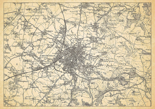 Cheltenham in 1898, showing the town and the surrounding area