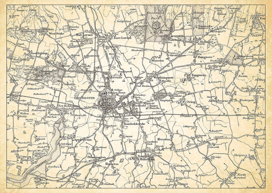 Chichester in 1898, showing the town and the surrounding area