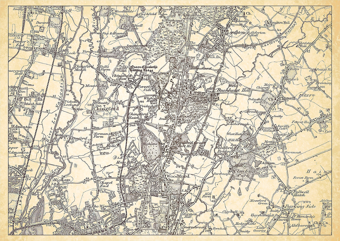 Chingford in 1898, showing the town and the surrounding area