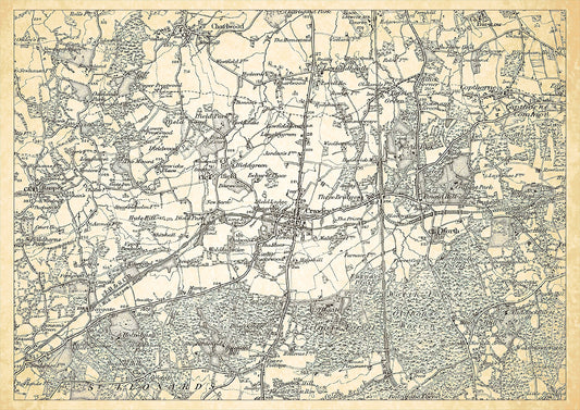 Crawley in 1898, showing the town and the surrounding area