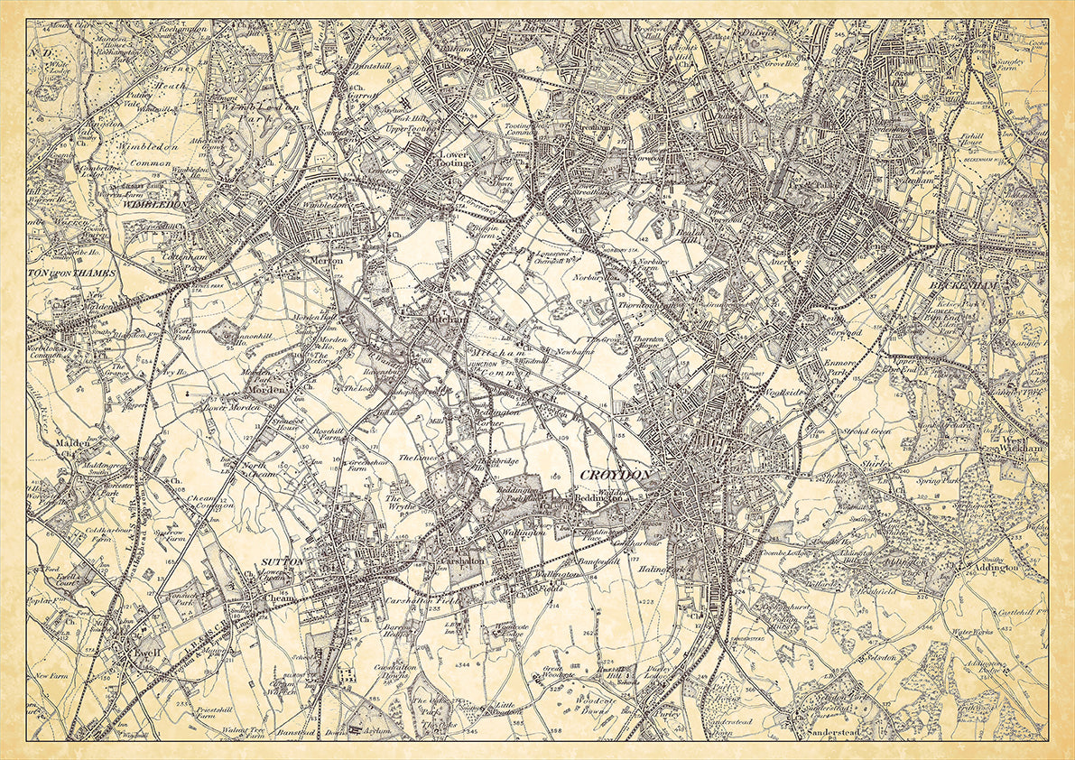 Croydon in 1898, showing the town and the surrounding area