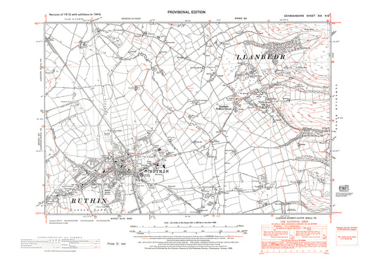 Ruthin, Llanbedr-Dyffryn-Clwyd, old map Denbigh 1949: 19NE