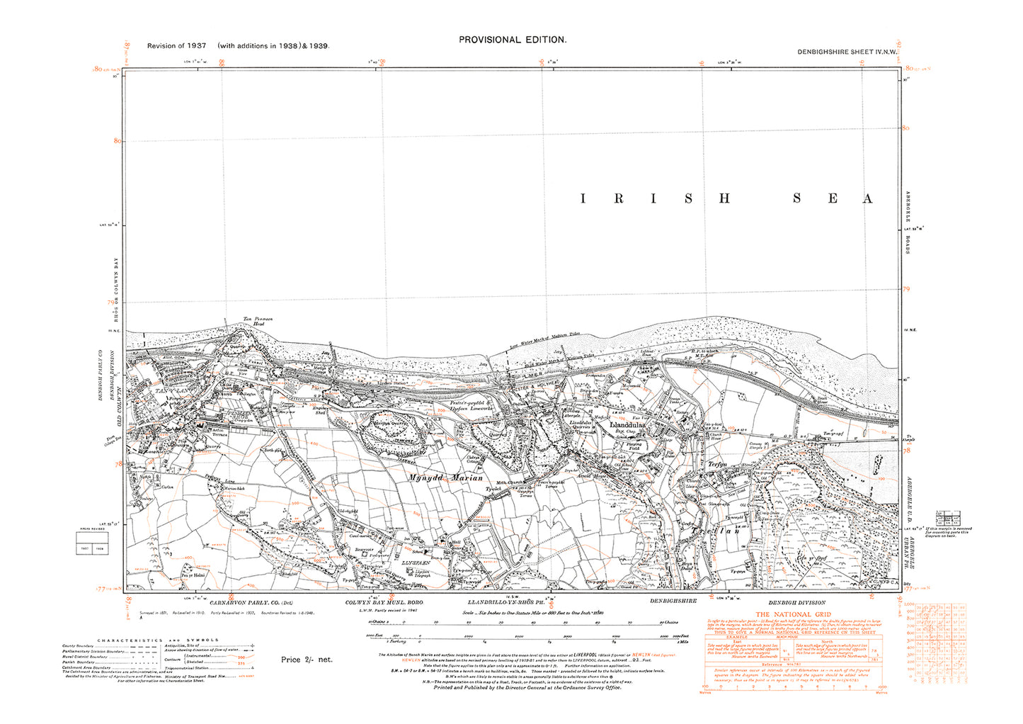 Colwyn Bay (east), Mynydd Marian, Llanddulas, old map Denbigh 1949: 4NW