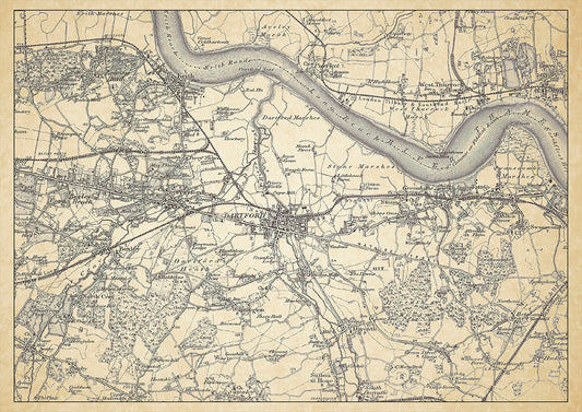 Dartford in 1898, showing the town and the surrounding area