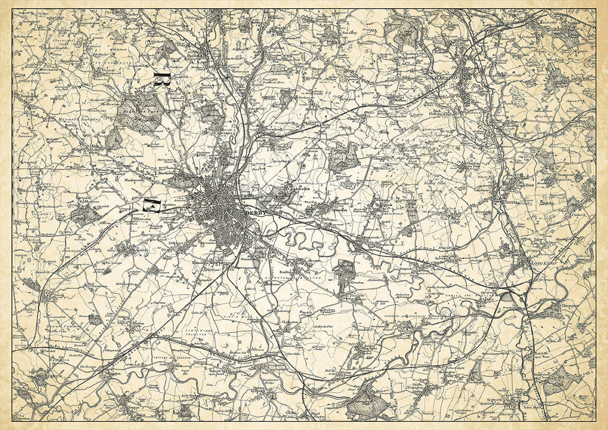 Derby in 1898, showing the town and the surrounding area